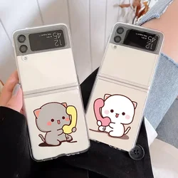 재미있는 고양이 커플 케이스 삼성 갤럭시 Z 플립 7 6 Z플립 5 5G 투명 클리어 커버 삼성 Z플립 4 Z플립 3용