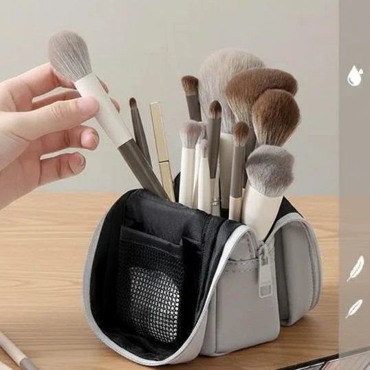 Double Zipper Cosmetic Bag Waterproof Makeup Brush Case Women Storage Pouch Portable Travel Holder