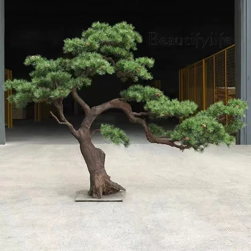 

Large artificial tree Welcome pine fake tree New Chinese landscaping Green plant entrance Floor ornaments Decoration Black pine