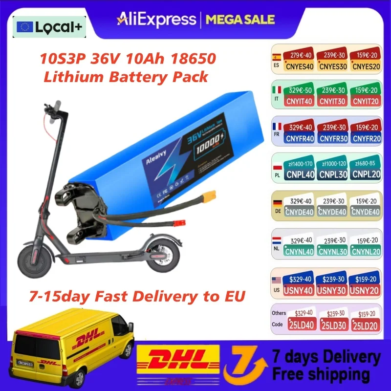 Batteria al litio 10S3P 36V 10Ah 36V Batteria 18650 adatta per scooter elettrico Xiaomi M365, consegna veloce in 7-15 giorni in UE