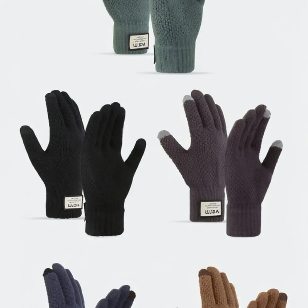 Outdoor Sports Mens Knitted Gloves Thick Thermal Fleece Lined Windproof Touchscreen Function Winter Cold Weather Driving Mittens