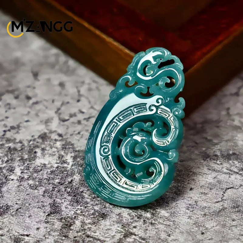 Natural Jadeite Dragon & Phoenix Auspiciousness Pendant Exquisite Luxury Ice-Type Jadeite Necklace Men's & Women's Festive Gift