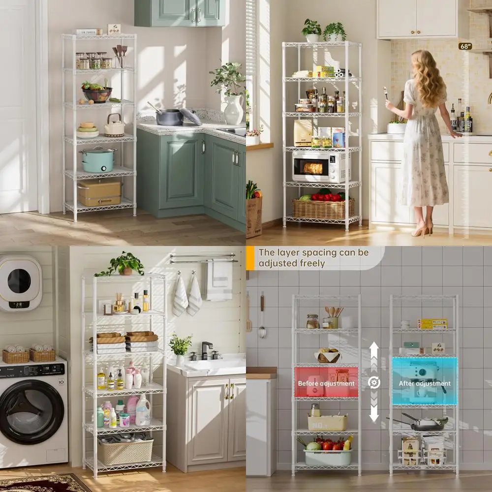 

Adjustable 5-Tier Metal Wire Shelving Unit with Wheels for Kitchen, Laundry, and Pantry - 12D x 22W x 69H White