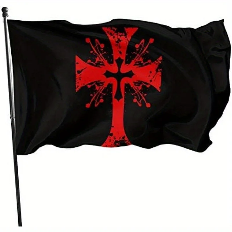 1pc Large Knights Templar Crusader Flag - Medieval Door Banner with Bold Templar Cross, Heavy-Duty