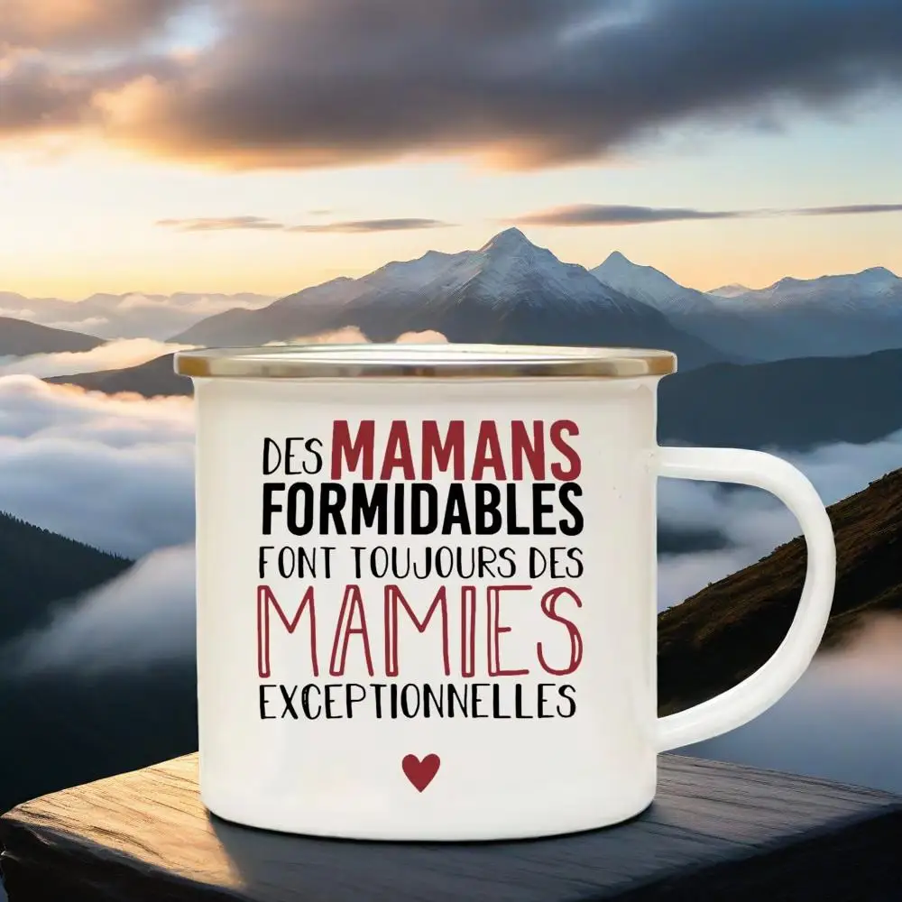 

French Printed Enamel Mug Sister Friends Drink Milk Coffee Cups Pregnancy Announcement Mugs Idea Gifts for Tata Marraine Mamies