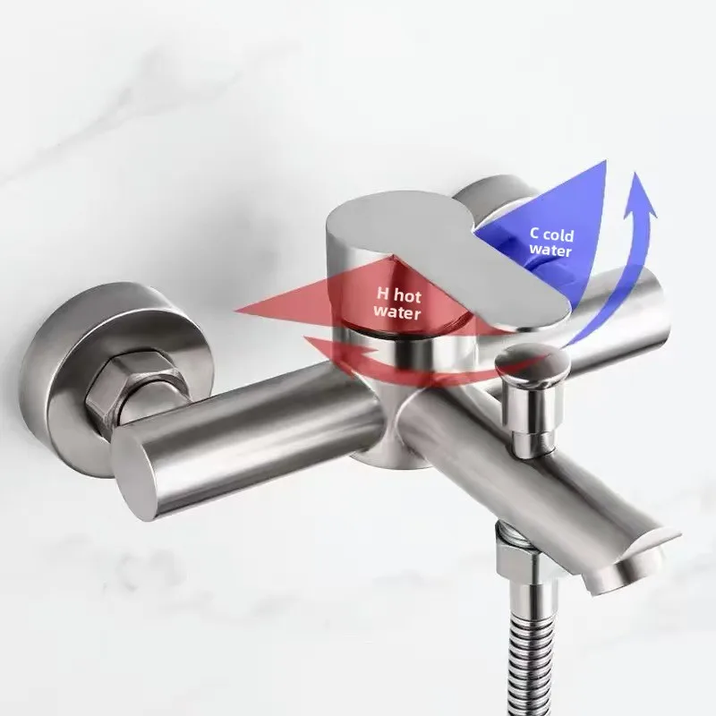 Bathroom Shower Faucet 304 Stainless Steel Mixer Tap Hot and Cold Bathtub Mixing Switch Triple Hot and Cold Valve Shower Sets