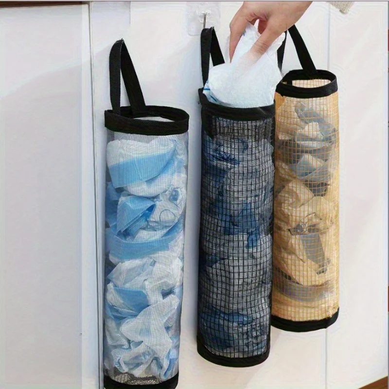 4pcs Garbage Bag Storage Bag, Kitchen Plastic Bag Classification Hanging Bag, Household Hanging Garbage Mesh Bag Storage Box