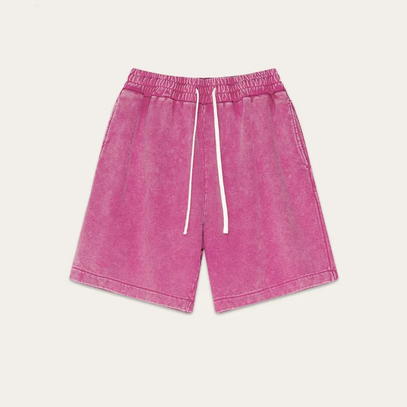 KIDWHXR Men Shorts Summer Vintage Distressed Straight Male Knee Length Pant Simple Elastic Waist Drawstring Casual Man Shorts