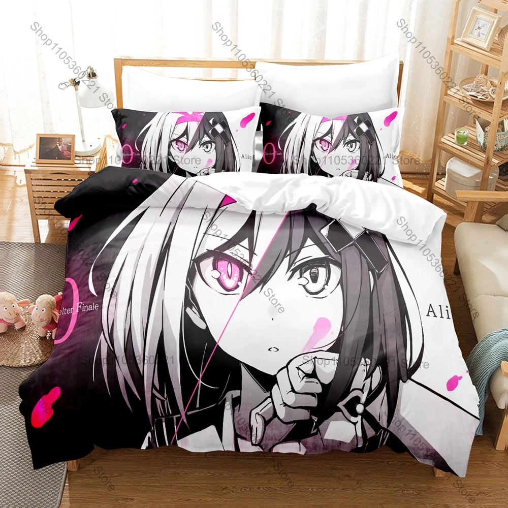 Mary Skelter Finale Duvet Cover + 2 Pillowcases Little Red Riding Hood Anime Art 3Pcs Zipper Quilt Cover For Game Bedroom