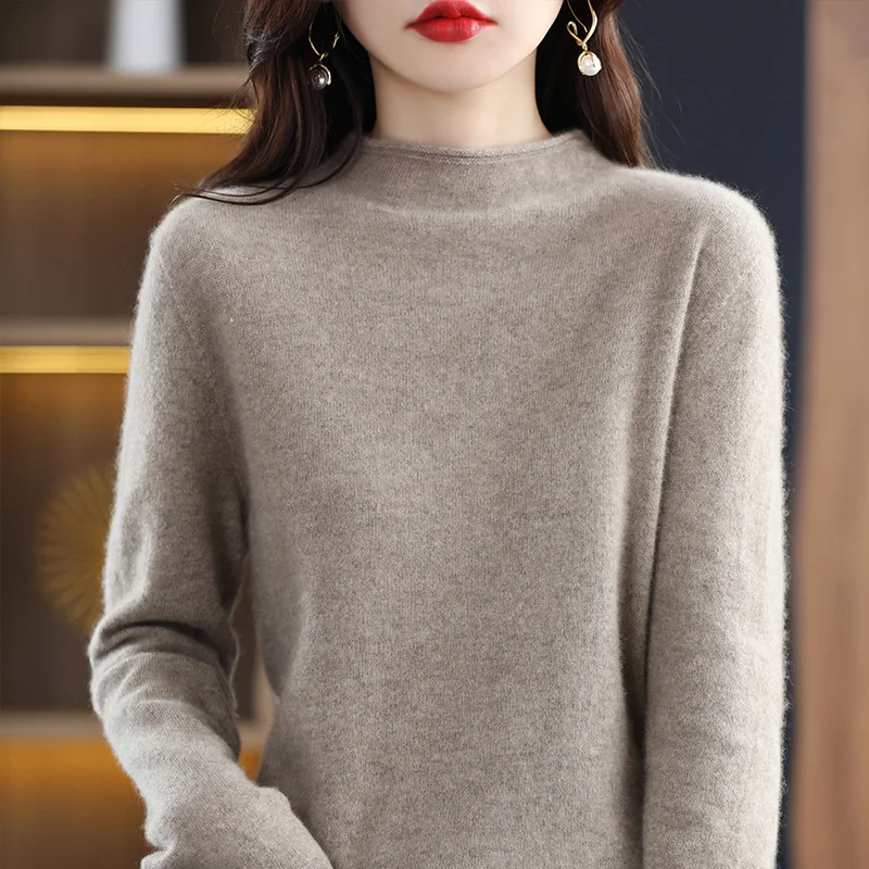 

First-line ready-to-wear 100% pure wool sweater women's half turtleneck sweater knitted bottoming shirt