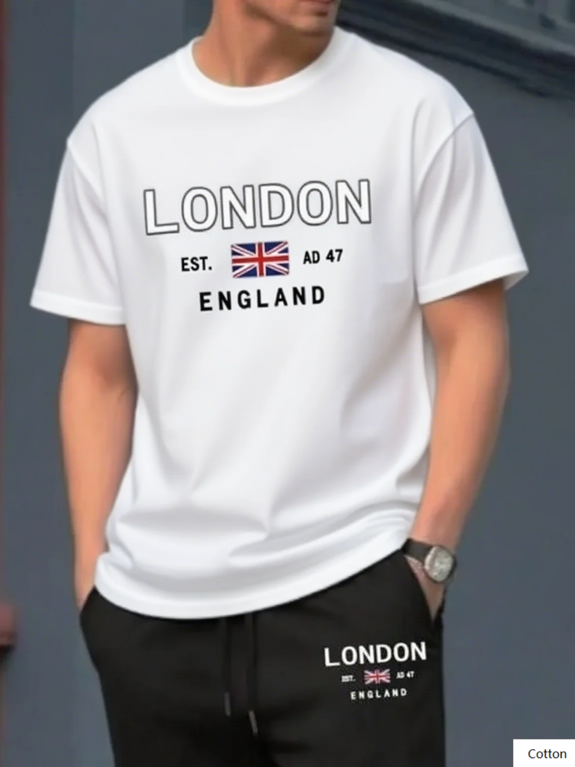 تي شيرت قطني ناعم مع نمط London England Est AD 47 يجب اقتناؤه لأولئك الذين يحبون المدن البريطانية وتاريخهم الغنيين