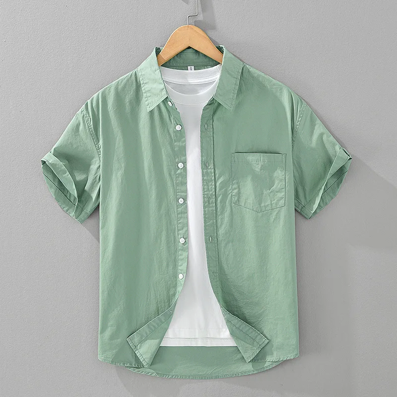 

Летняя мужская повседневная хлопковая рубашка, тонкая, прохладная, из чистого хлопка, с коротким рукавом, базовая, свободного кроя, модная, легкая, дышащая.