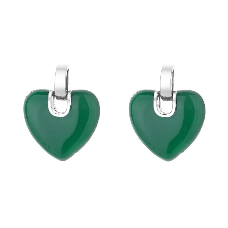 163FR ZFSILVER S925 Silver Korean Fashion Trendy Luxury Enamel Glaze Love Heart Earring Charms Jewelry Girl Women Match-all Gift