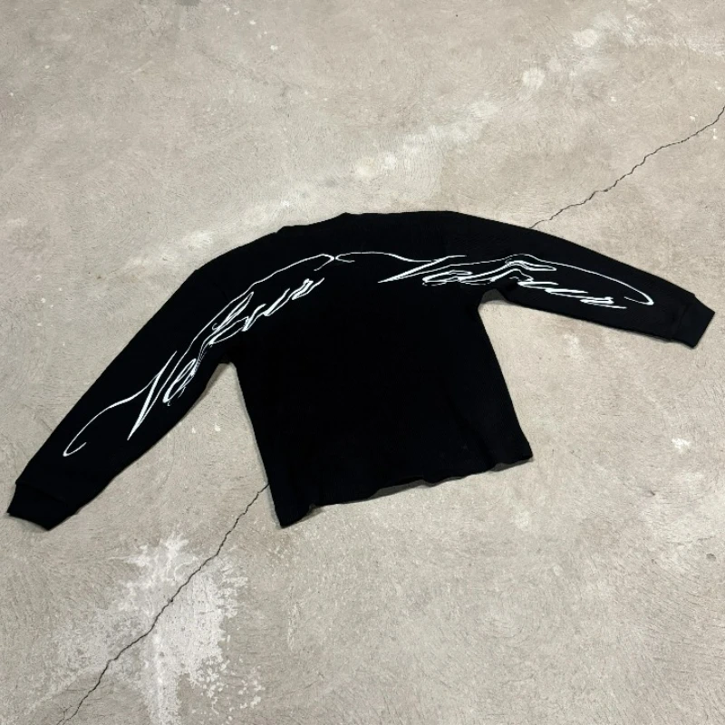 

Y2K Retro Long Sleeved Round Neck Long Letters Print Tops Gothic Hip Hop New Trendy Classic Streetwear Unisex Oversized Clothes