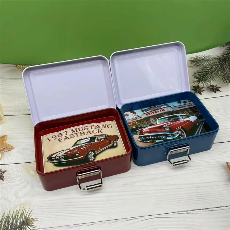 Scatola portaoggetti doppia vintage Scatola quadrata in latta Portagioie Organizzare la casa