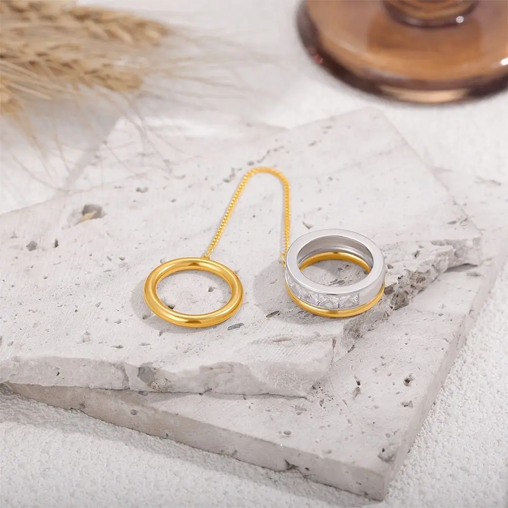 العصرية الشرير سلسلة حلقة الزركون 18K الذهب والفضة شرابة حلقات معدنية أنيقة اكسسوارات اليد للنساء