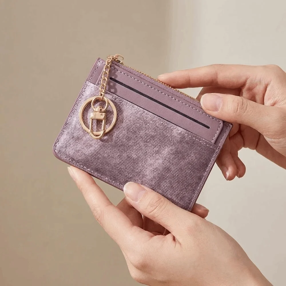 Fashion PU Leather Woman Wallet Thin Zipper Short Card Bag Coin Purse Multi-card Slot Cartoon Card Holder Lady
