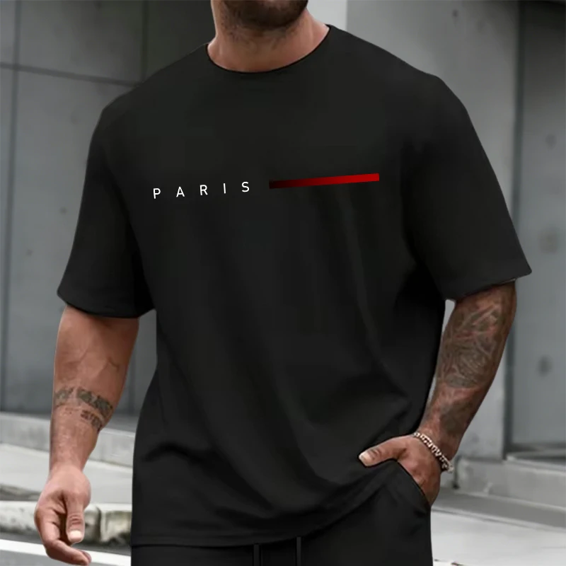 Men's 100% Cotton Summer Loose PARIS Creative Letter Print Casual Slim Fit Round Neck Short Sleeved T-shirt Top