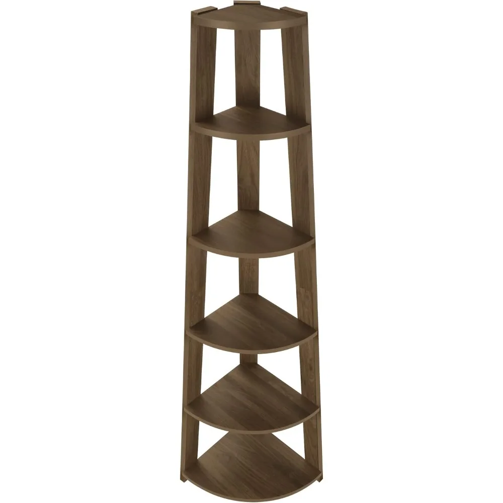 رف كتب معاصر من خشب الجوز المكون من 5 طبقات للمكتب وغرفة النوم - حل تخزين حديث