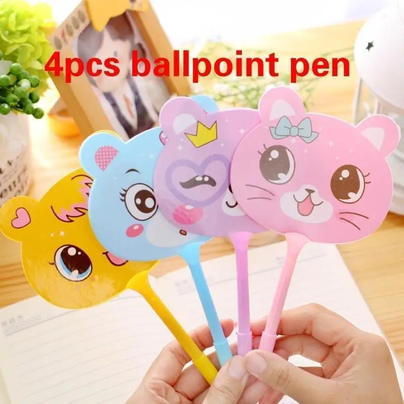 2026 New 4Pcs Set Cartoon Creative Plastic Fan Ball Pen Cute Advertising Pen Student School Stationery Accessories Random