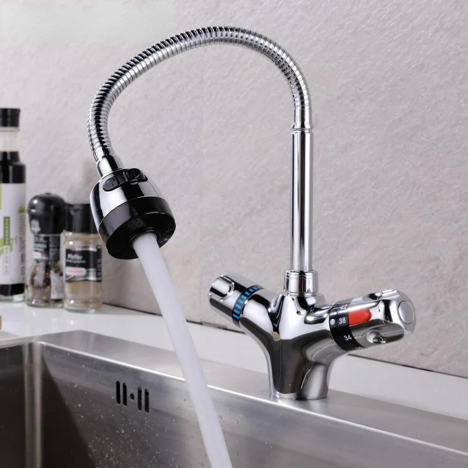 Brass chrome finish Kitchen Mixer tap Cold and Hot Kitchen thermostatic faucet Constant temperature mixer basin faucet