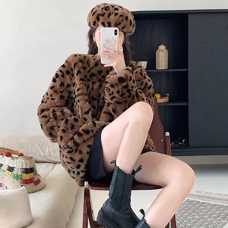 Real Rex Rabbit Fur Coats sweater autumn and Hat winter love lazy Fur Sweater ins 2022 New hot sale Leopard Overcoat