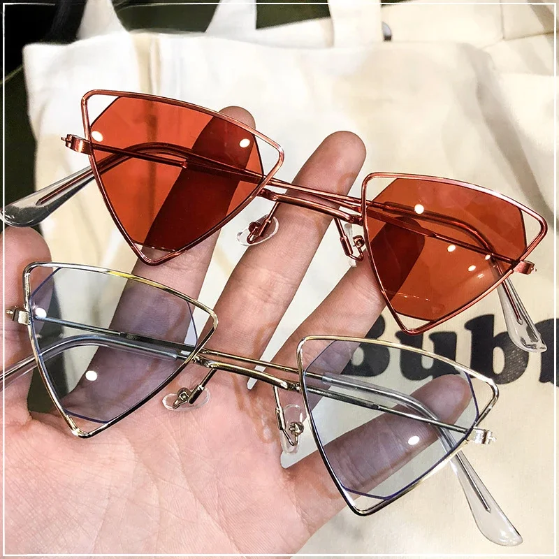 

2024 New Punk Sunglasses Women Triangle Oculos New Vintage Glasses Openwork Metal Frame Fashion Sun Glasses Men Okulary