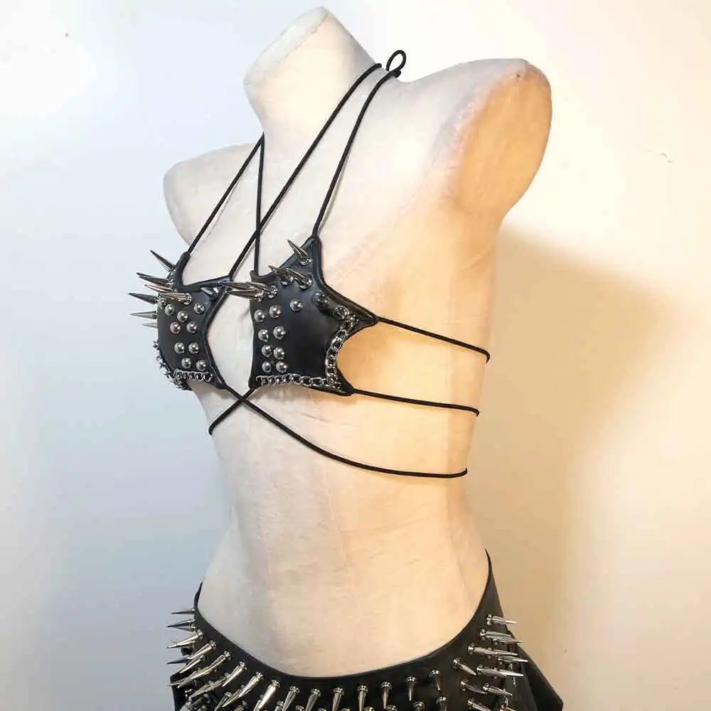Festival Grunge Gothic Tank Halter Neck Harajuku Spike Studded Rave Goth Eco Club Wear Hip Hop Punk Rock Emo E-Girls Y2K TOPS