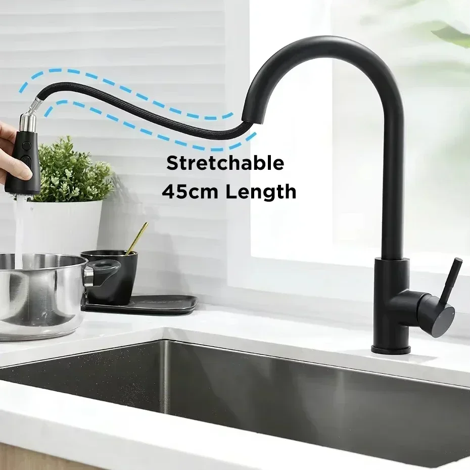 360° Rotation Hot Cold Water Tap for Kitchen Single Handle Pull Out Kitchen Faucet 2-way Sprayer Water Mixer Tap Deck Mounted