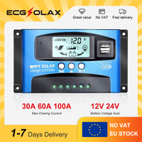 ECGSOLAX Solar MPPT 30A 60A 100A Charge Controller Dual USB LCD Display 12V 24V Solar Cell Panel Charger Regulator with Load