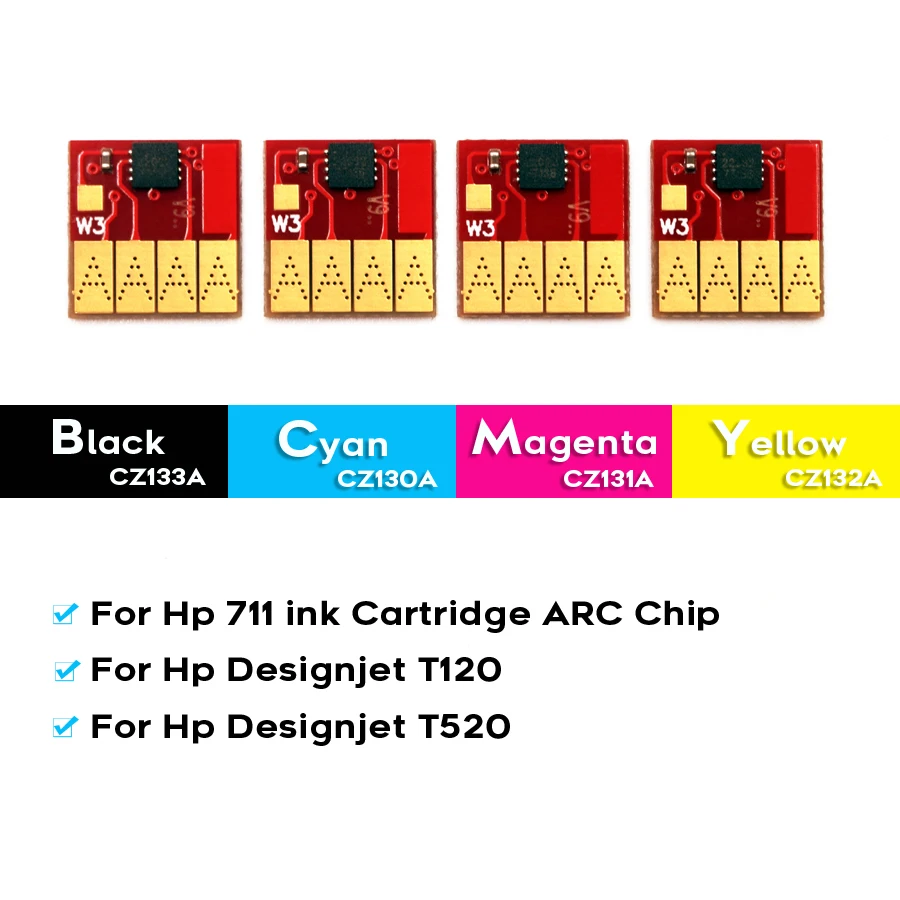 Hp711 Hp711XL ARC Chip For HP 711 Designjet T120 T520 Printer Cartridges CZ133A CZ130A CZ131A CZ132A