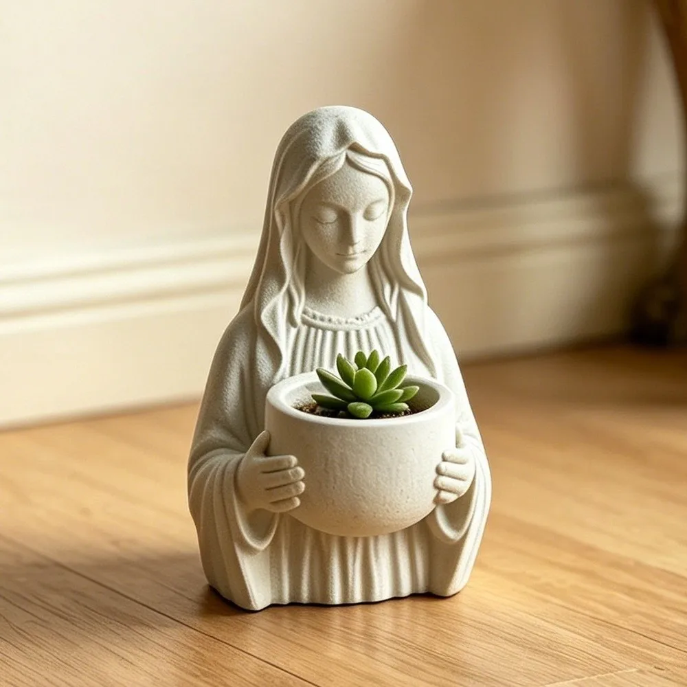 Gift 3D Printed Flower Pot DIY Prayer Sculpture Decor Pray Girl Statue Jewelry Holder Desktop Ornaments Office Decoration