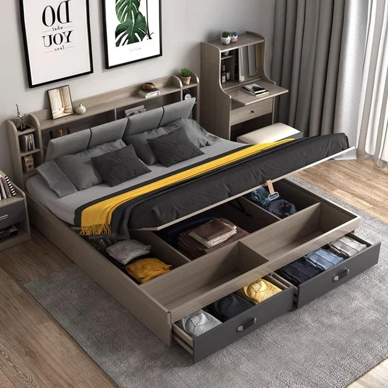 Cama doble moderna estética, almacenamiento Simple, caja pequeña para apartamento, tablero De Tatami, Cama De princesa para ancianos, muebles De moda