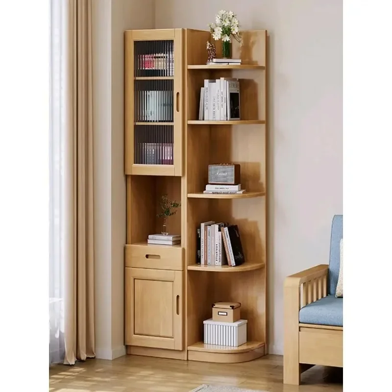 Solid wood triangular  Corner  with side Living room storageCorner bookcase