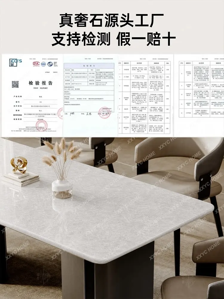 Natural luxury stone dining table rectangular white countertop modern minimalist high-end marble dining table