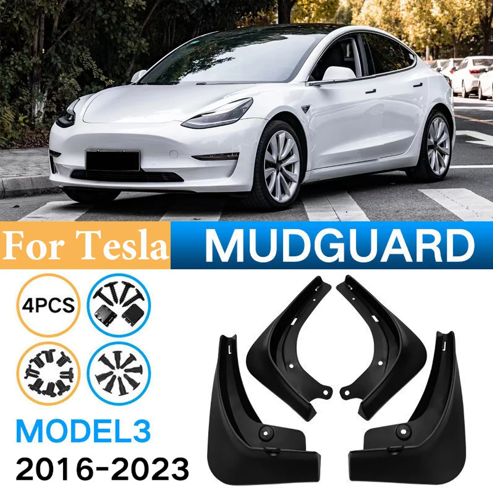 

4PCS Mud Flaps For Tesla Model 3 2016-2023 Accessories Guard Fender Front Rear Wheel Mudguard ABS Black