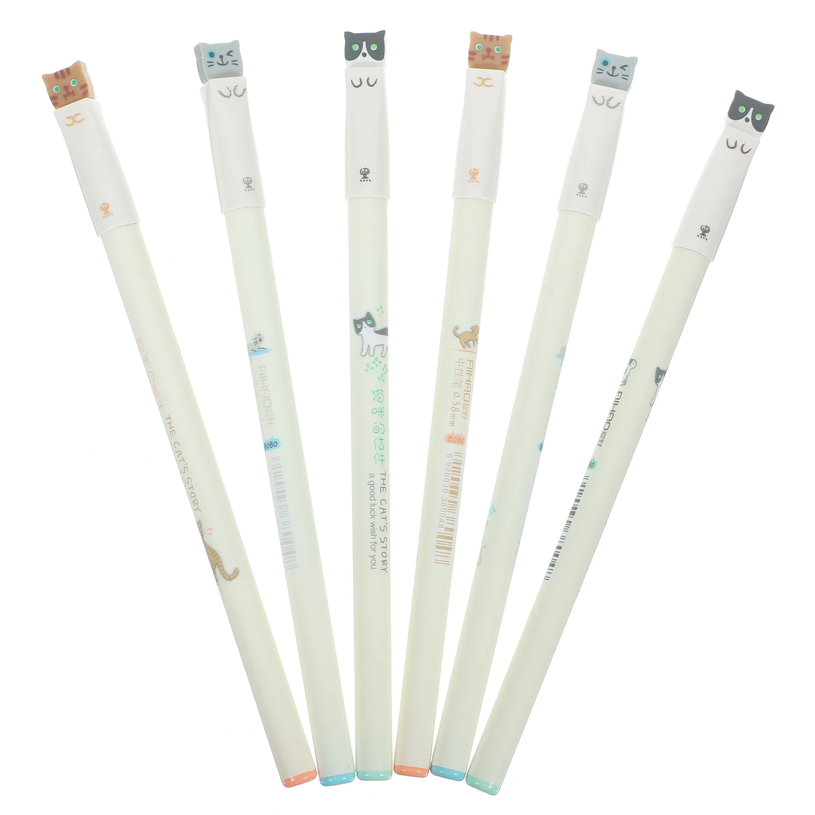 

6 Pcs Kawaii Cat Gel Pens Black Ink Cute School Supplies Writing Pen 8080-0.38mm Adorable Stationery