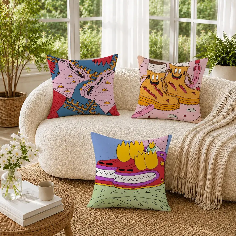 Creative illustration of everything on shoes Cushion Cover Pillowcase Sofa Living Room Home Gift Office Decor Protective Covers