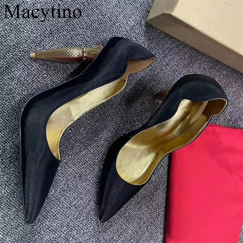 Special-shaped Diamond High-heeled Shoes Women Luxurious Pointed Toe Wedding Dress Pumps Black Rose Red Shoes