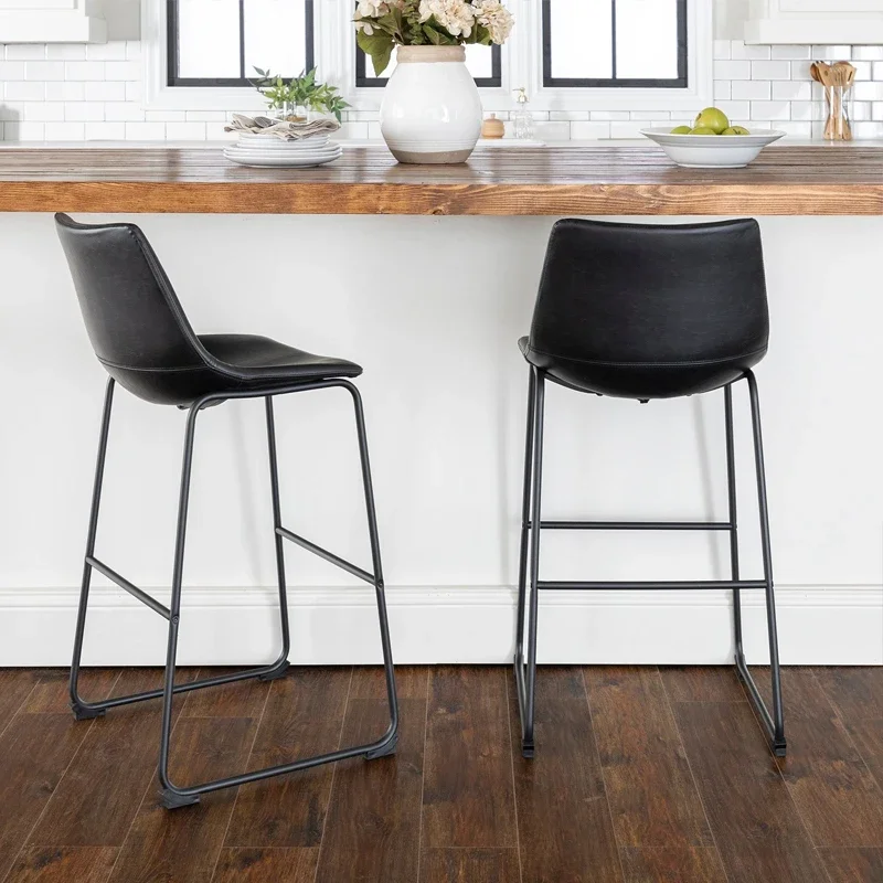 Faux Leather Bar Stools 26-Inch Counter Height Bar Stools Modern High Bar Chairs with Backrest Brown Stools Elegant