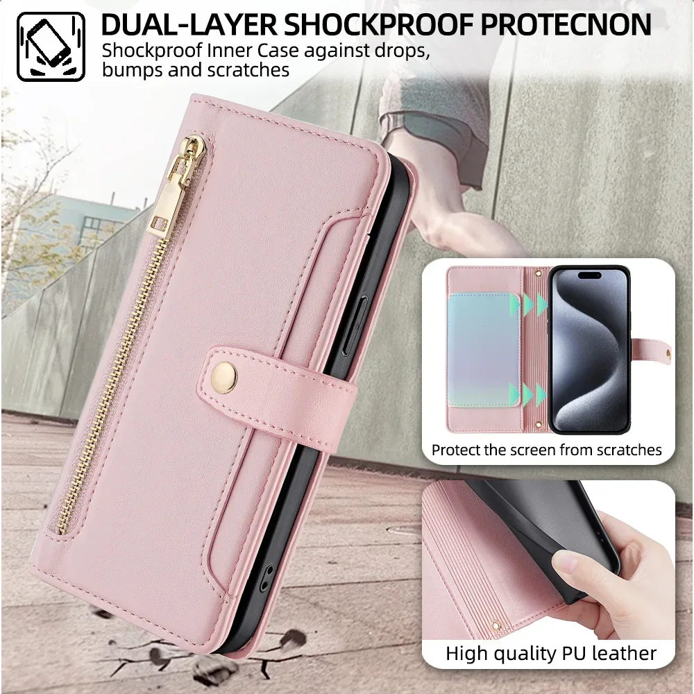 

Ladies Card Slots Wallet Crossbody Phone Case for Iphone 15 14 13 12 11 Pro Max Plus Samsung S24 S23 S22 Ultra Cover with Strap