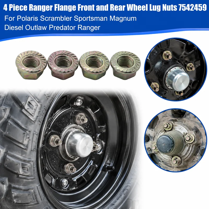 4 Piece Ranger Flange Front and Rear Wheel Lug Nuts 7542459 For Polaris Scrambler Sportsman Magnum Diesel Outlaw Predator Ranger