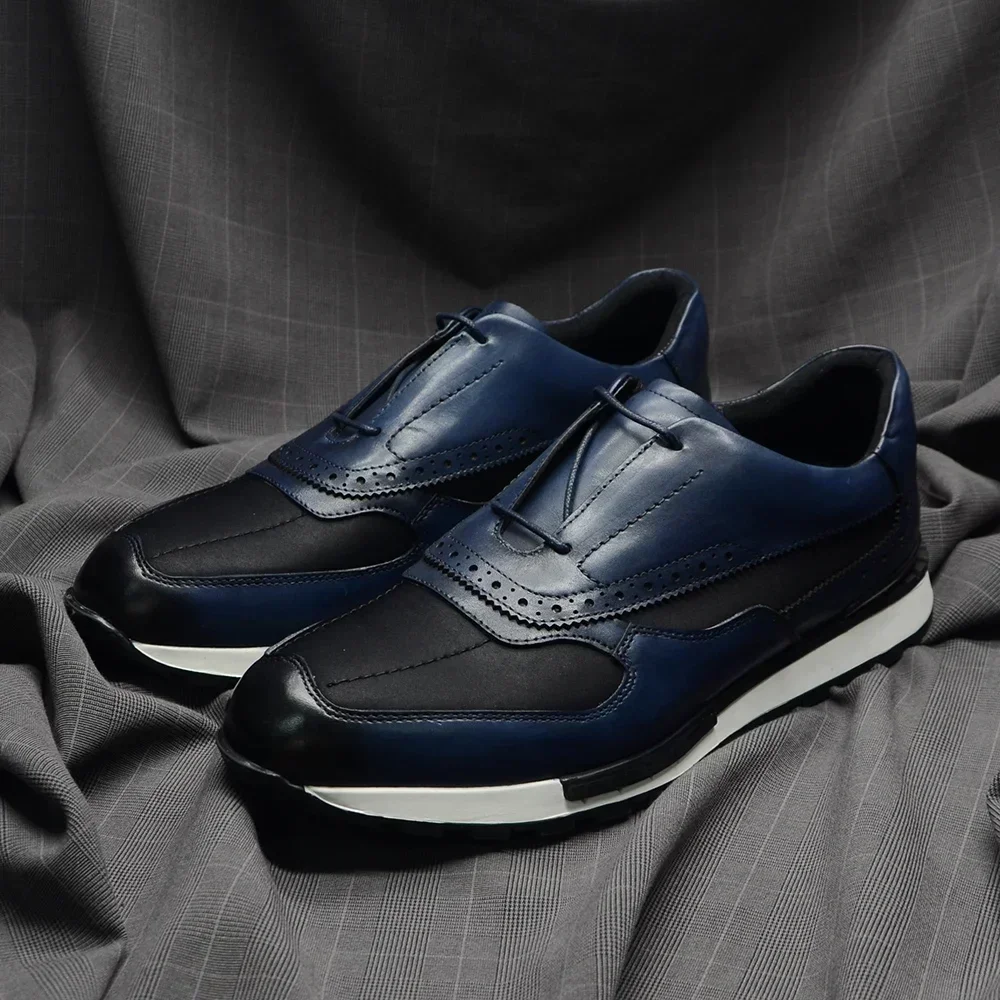 Sapato casual masculino brogue oxford, sapatilha de couro real em patchwork, com renda, marrom, marca designer, luxo