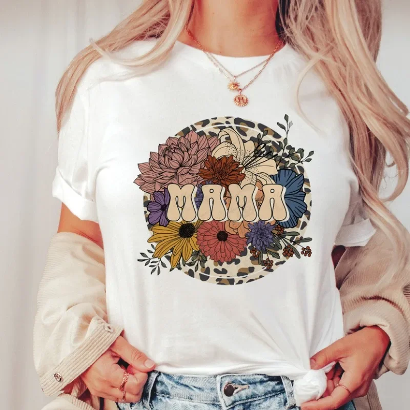 Mama Mother's Day Print Personality Pattern Round Neck Short Sleeve T-shirt Woman Graphic T Shirts  Aesthetic Clothes  Tops