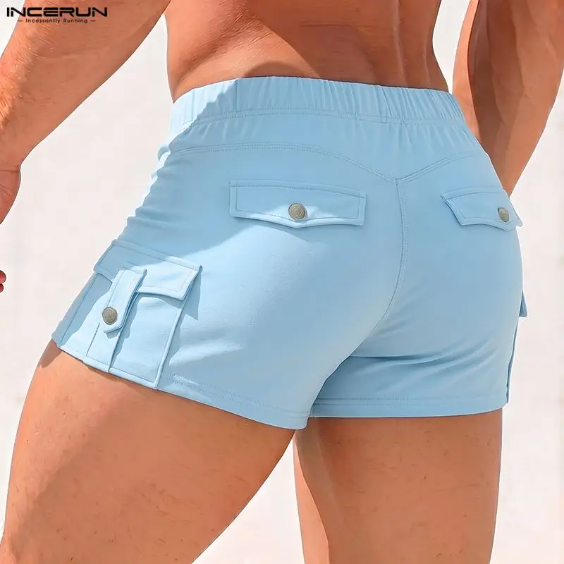 INCERUN Men's Short Solid Color Joggers Elastic Waist Pockets Men Bottoms Summer Streetwear Casual Shorts For Man Workout S-2XL
