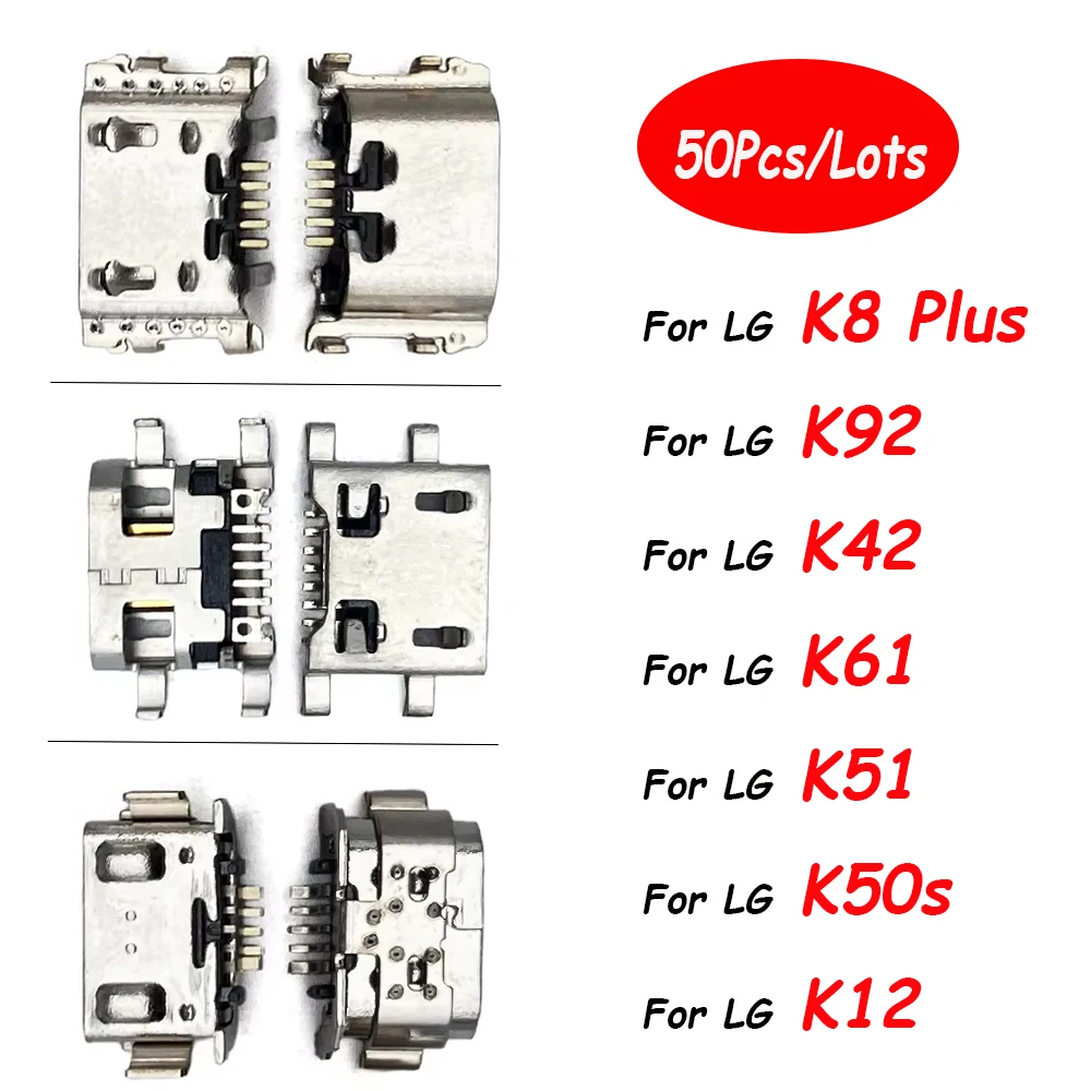 50 buah, colokan pengisi daya USB konektor Port pengisian Dock steker untuk LG K4 2017 K8 Plus K9 K10 2016 / 2017 K11 K12 Plus