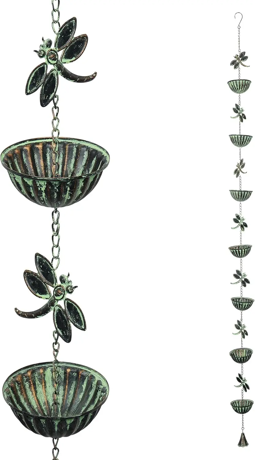 

Металлическая подвесная цепочка-ловушка для дождя в виде стрекозы, стильный декор для сада, патио и газона, высота 74 дюйма.