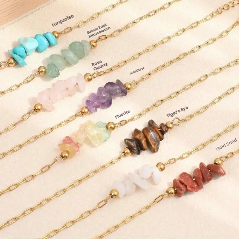Healing Crystal Chip Bracelets Nickel Free Gold Plated Chain Natural Quartz Stone Bangle for Graduation Gifting Daily Wear