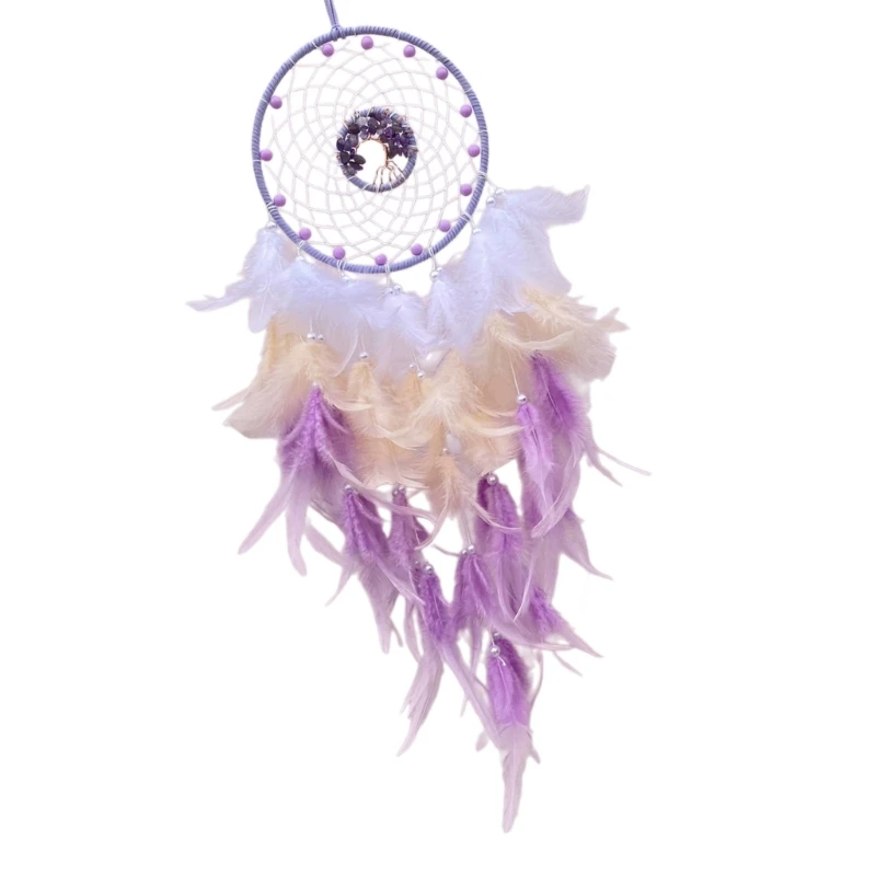 Bohemian Beads Feathered Woven Dreamcatchers with Crystal Stone Tree Wall Hanging Ornament Bedroom Living Room Drop shipping