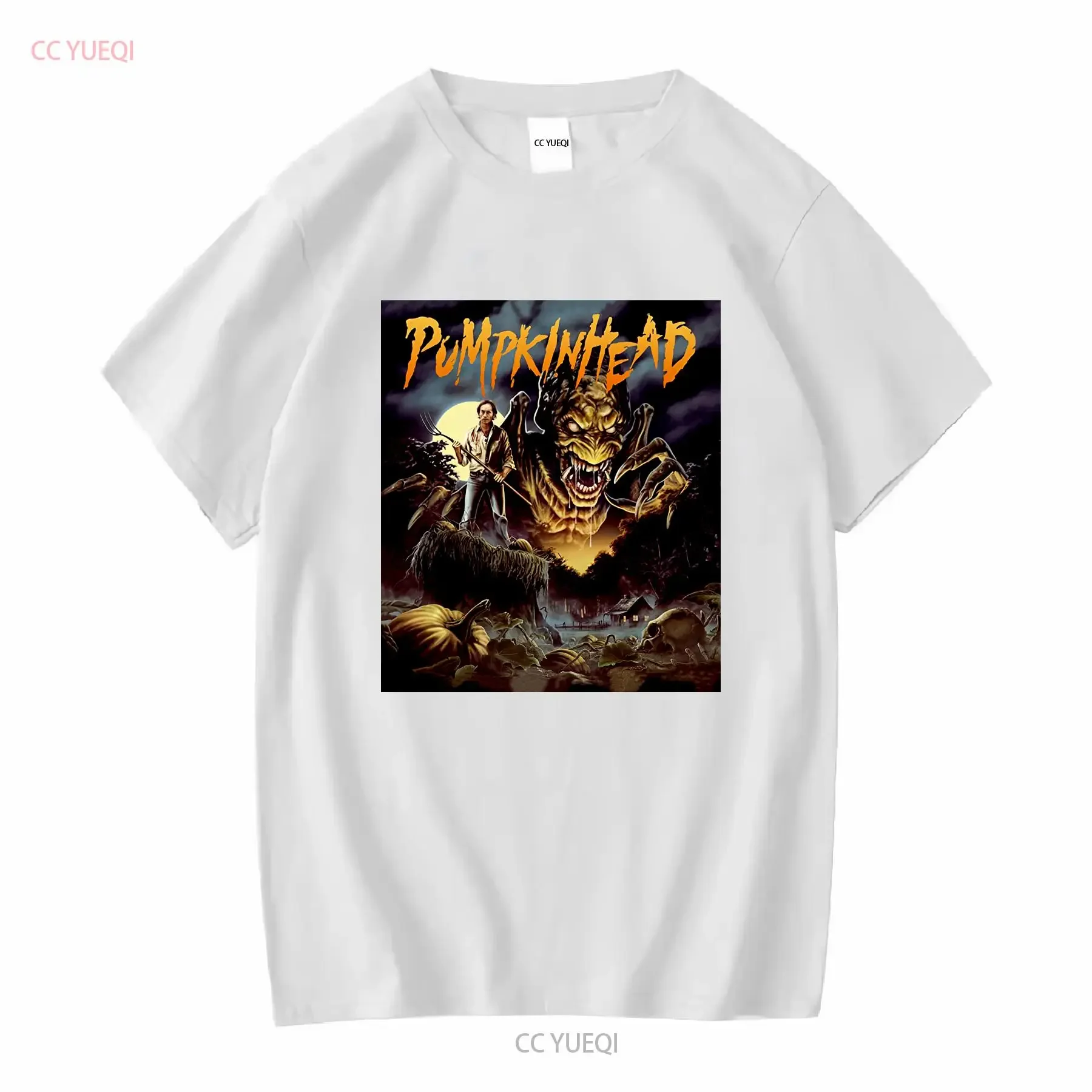 تي شيرت Pumpkinhead للرجال كلاسيكي مناسب برقبة دائرية من القطن الأسود برسوم جرافيك تي شيرت عتيق مغسول أوم ملابس شارع ناعمة